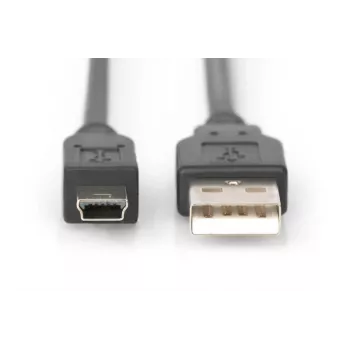 DIGITUS USB 2.0 -liitäntäkaapeli, Type-A - Mini B (5-napainen) M/M, 3 m, USB 2.0 -yhteensopiva, musta