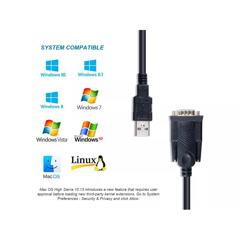 Equip USB-A -sarjakaapeli (DB9), M/M 1,5m, musta, 1,5 m, USB Type-A, DB-9, uros, uros