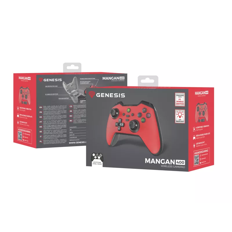 GENESIS Mangan 400 Red Bluetooth -peliohjain analoginen / digitaalinen Android, MAC, Nintendo Switch, PC, iOS