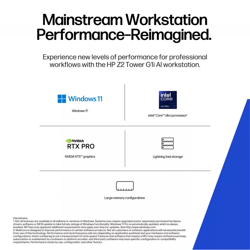 HP Z2 Tower G1i Intel Core Ultra 7 265 16 GB DDR5-SDRAM Windows 11 Pro -työasema, AI-työasema, AI-PC