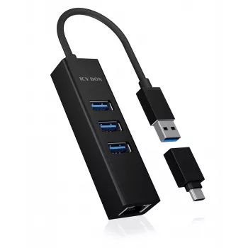 ICY BOX IB-HUB1419-LAN USB 3.2 Gen 1 (3.1 Gen 1) Type-A musta