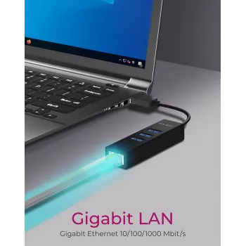 ICY BOX IB-HUB1419-LAN USB 3.2 Gen 1 (3.1 Gen 1) Type-A musta
