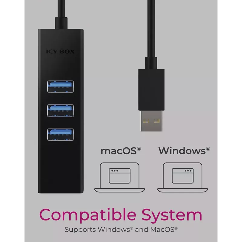 ICY BOX IB-HUB1419-LAN USB 3.2 Gen 1 (3.1 Gen 1) Type-A musta