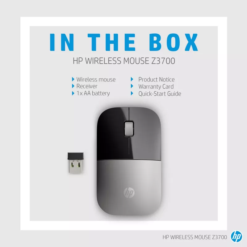 HP Z3700 sininen langaton hiiri, molempikätinen, optinen, RF Wireless, 1200 DPI, sininen