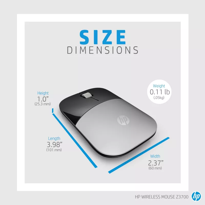 HP Z3700 sininen langaton hiiri, molempikätinen, optinen, RF Wireless, 1200 DPI, sininen