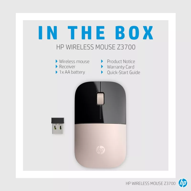 HP Z3700 sininen langaton hiiri, molempikätinen, optinen, RF Wireless, 1200 DPI, sininen