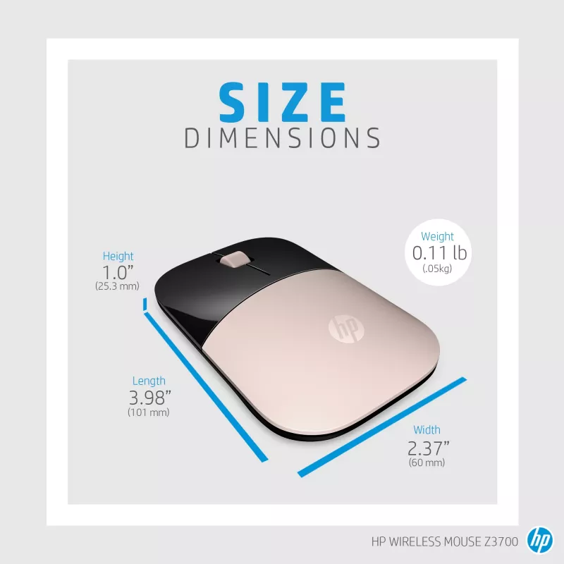 HP Z3700 sininen langaton hiiri, molempikätinen, optinen, RF Wireless, 1200 DPI, sininen