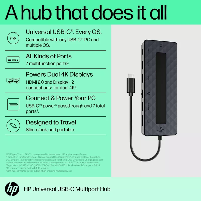 HP Universal USB-C Multiport Hub USB 3.2 Gen 1 Type-C musta