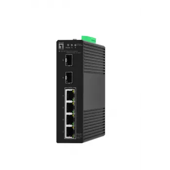 LevelOne Hilbert 6-porttinen teollisuus Gigabit PoE Smart Lite -kytkin, 2 x SFP, 4 PoE-lähtöä, 802.3at/af PoE