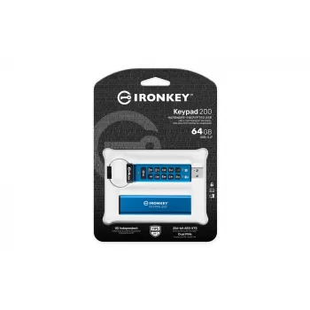 Kingston Technology IronKey 64GB Keypad 200, FIPS 140-3 Level 3, AES-256 laitteistosalattu
