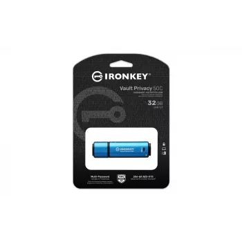 Kingston Technology IronKey 32GB USB-C Vault Privacy 50C AES-256 salattu, FIPS 197