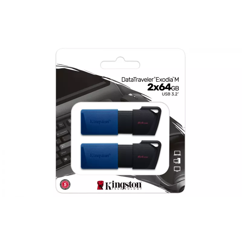 Kingston Technology DataTraveler 64GB USB3.2 Gen 1 Exodia M (musta + sininen) – 2 kpl
