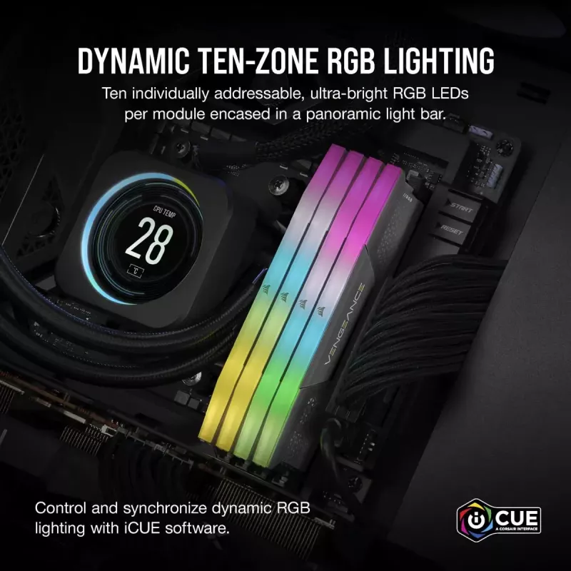 Corsair Vengeance RGB, DDR5-5200, CL40, AMD EXPO - 32 GB dual-kit, harmaa