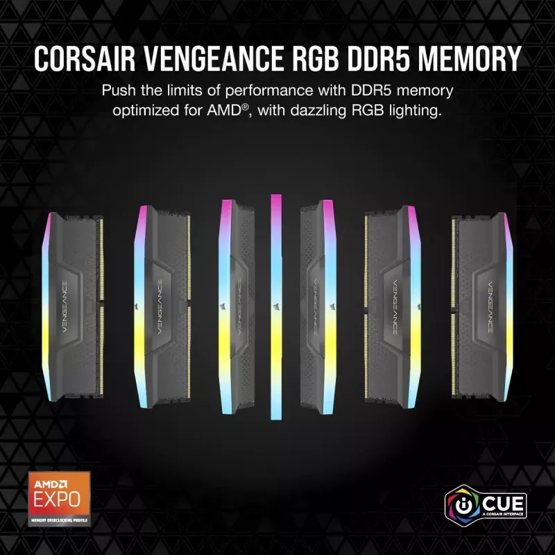Corsair Vengeance RGB, DDR5-5200, CL40, AMD EXPO - 32 GB dual-kit, harmaa