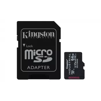 Kingston Technology 64 GB microSDXC Industrial C10 A1 pSLC -kortti + SD-sovitin