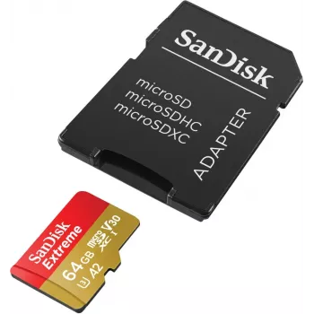 WESTERN DIGITAL Extreme microSDXC 64GB SD-sovitin action-kameroille ja drooneille 170MB/s 80MB/s A2 C10 V30 UHS-I U3