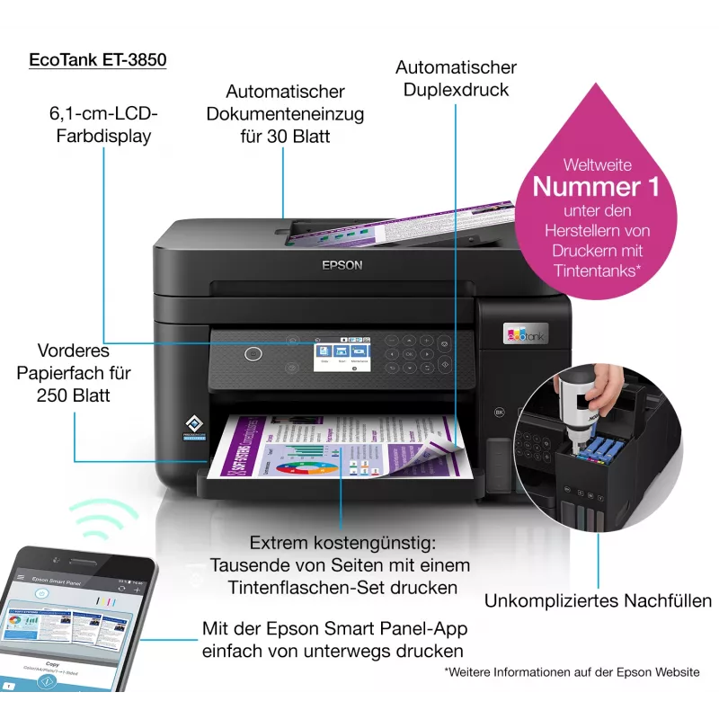 Epson EcoTank ET-3850 mustesuihku A4 4800 x 1200 DPI 33 ppm Wi-Fi