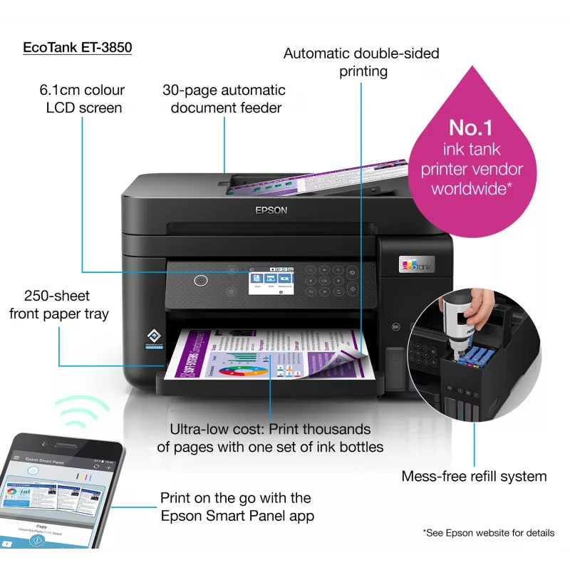 Epson EcoTank ET-3850 mustesuihku A4 4800 x 1200 DPI 33 ppm Wi-Fi