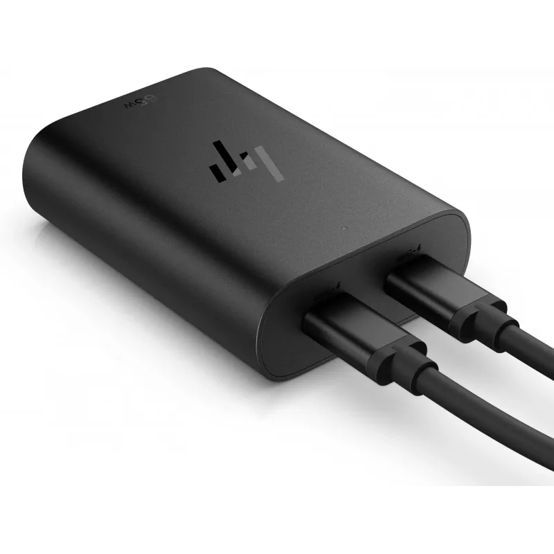 HP 600Q7AA 65 W GaN USB-C kannettavan laturi, 2 × USB-C, 20 V, musta