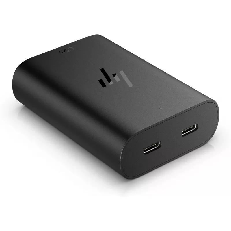 HP 600Q7AA 65 W GaN USB-C kannettavan laturi, 2 × USB-C, 20 V, musta