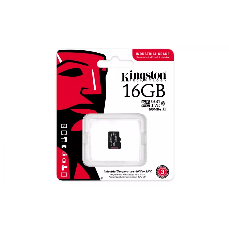 Kingston Technology 16GB microSDHC Industrial C10 A1 pSLC kortti yksittäispakkaus ilman sovitinta