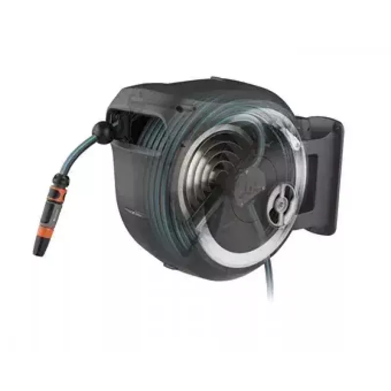Seinään kiinnitettävä letkukela Gardena RollUp Automatic musta harmaa