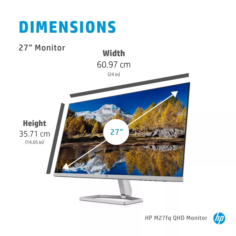 Näyttö HP M27fq 27 tuumaa Quad HD 2560x1440 IPS LCD, 300 cd/m², 75 Hz, 5 ms, hopea