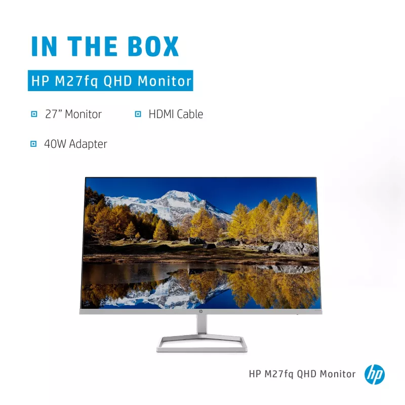 Näyttö HP M27fq 27 tuumaa Quad HD 2560x1440 IPS LCD, 300 cd/m², 75 Hz, 5 ms, hopea