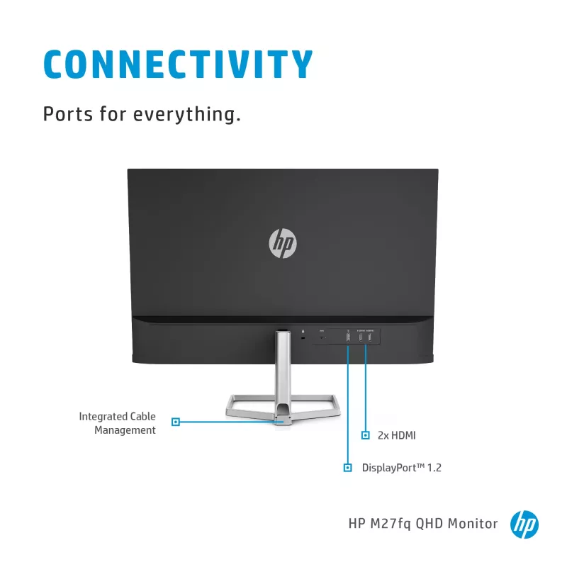 Näyttö HP M27fq 27 tuumaa Quad HD 2560x1440 IPS LCD, 300 cd/m², 75 Hz, 5 ms, hopea