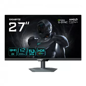 GIGABYTE G27Q2 27” 2K QHD pelinäyttö – 2560 x 1440, 200 Hz, 1 ms, 350 cd/m², G-Sync-yhteensopiva, FreeSync Premium, HDR10, HDMI 2.0, DisplayPort 1.4