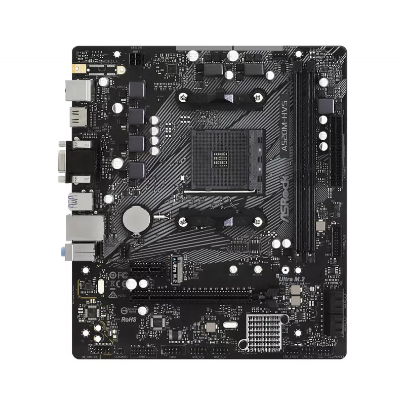 ASRock emolevy A520M-HVS AM4 AMD A520 2 x DDR4 USB 3.2 SATA 3 7.1ch HD Audio mATX