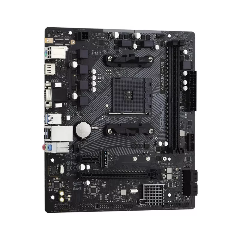 ASRock emolevy A520M-HVS AM4 AMD A520 2 x DDR4 USB 3.2 SATA 3 7.1ch HD Audio mATX