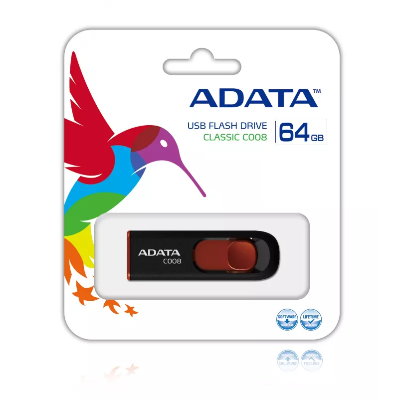 ADATA C008 64 GB USB-muistitikku USB Type-A 2.0 musta, punainen
