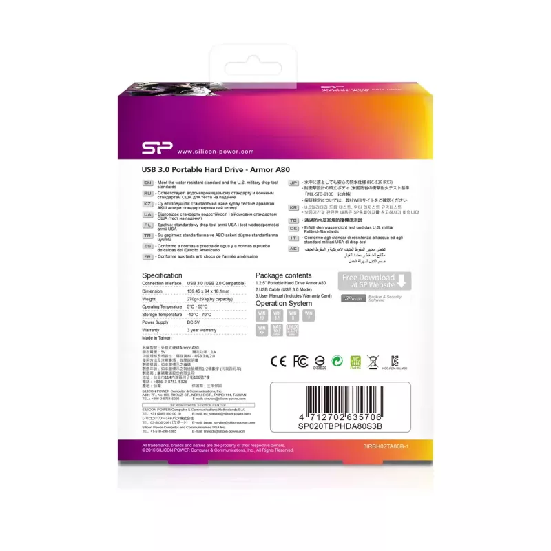 Silicon Power Armor A80 ulkoinen kiintolevy, 2 TB, 2,5 tuumaa, USB 3.1 Gen 1, sininen