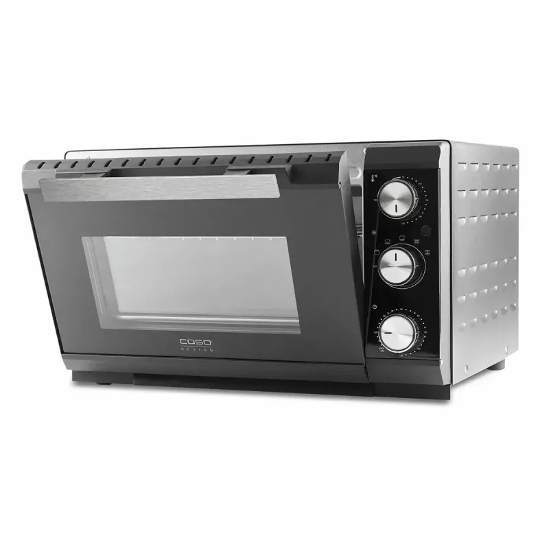Caso TO 20 Design-Oven sähköinen minipaistinuuni, 20 l, 1500 W, kiertoilma, vartaasaate, ajastin, enintään 230 °C, viileä kotelo, musta