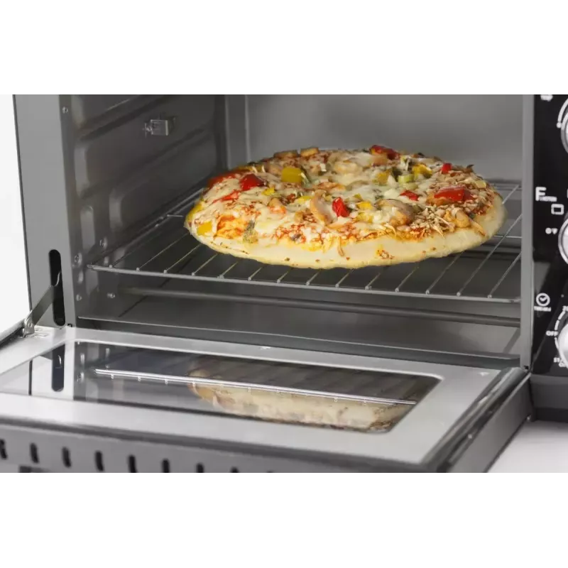 Caso TO 20 Design-Oven sähköinen minipaistinuuni, 20 l, 1500 W, kiertoilma, vartaasaate, ajastin, enintään 230 °C, viileä kotelo, musta