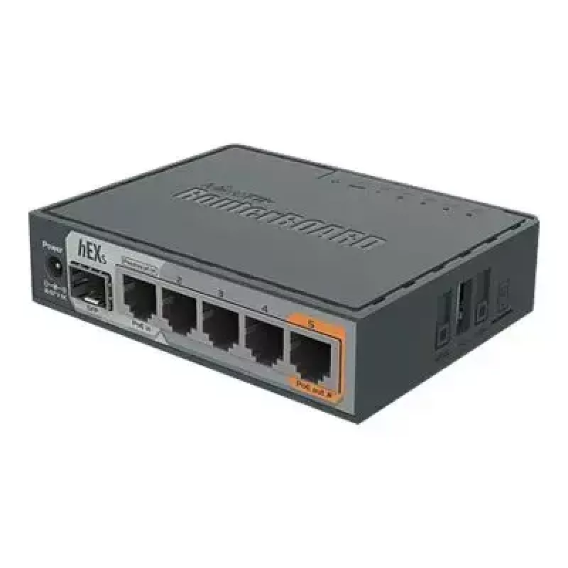 MikroTik RB760iGS hEX S langallinen reititin, 5x Gigabit RJ45, 1x SFP, 1x USB 2.0, PoE-lähtö, musta