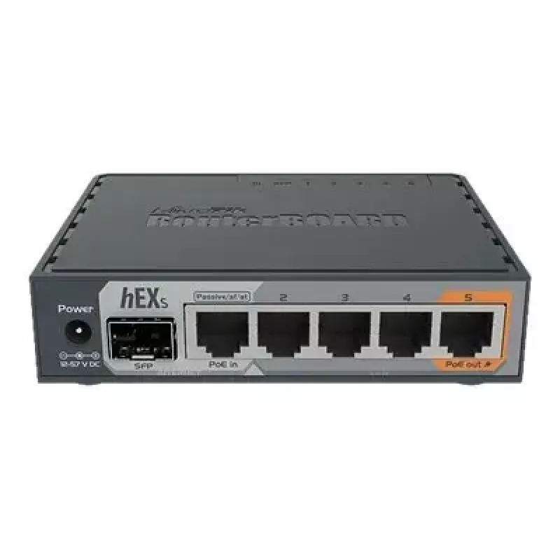 MikroTik RB760iGS hEX S langallinen reititin, 5x Gigabit RJ45, 1x SFP, 1x USB 2.0, PoE-lähtö, musta