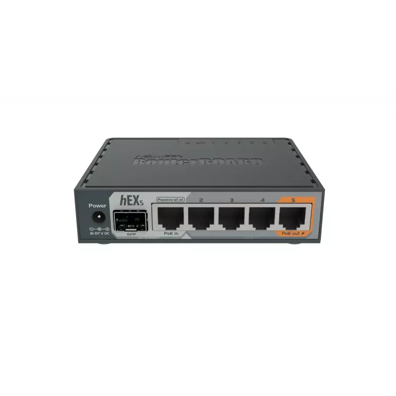 MikroTik RB760iGS hEX S langallinen reititin, 5x Gigabit RJ45, 1x SFP, 1x USB 2.0, PoE-lähtö, musta