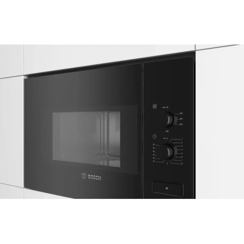 Kalusteisiin asennettava Solo-mikroaaltouuni Bosch Serie 4 BFL520MB0 — 800 W, 20 l, kiertosäädin, musta