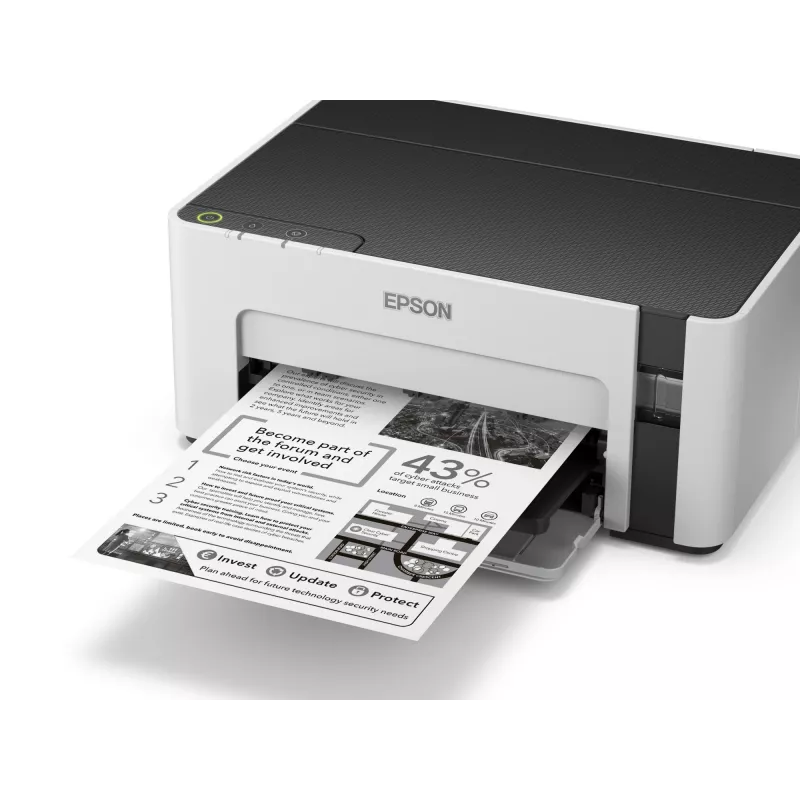 Mustesuihkutulostin Epson EcoTank ET‑M1100 — monokromi, A4, 32 ppm, 1440×720 dpi, integroitu mustesäiliö, USB 2.0, harmaa/musta