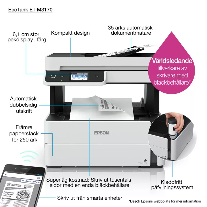 Monitoimitulostin Epson EcoTank ET-M3170 mustesuihku monoväri