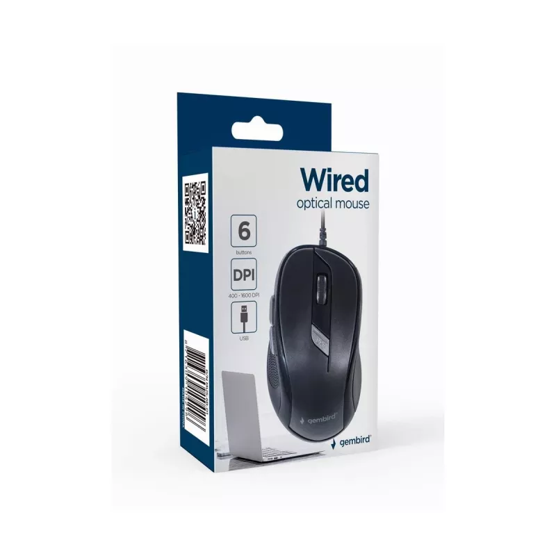 Optinen hiiri GEMBIRD MUS-6B-01 – 6 painiketta, vieritysrulla, USB, musta
