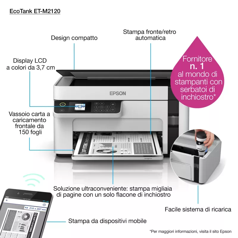 Epson EcoTank ET-M2120 mustesuihku A4 1440 x 720 DPI 32 ppm Wi-Fi