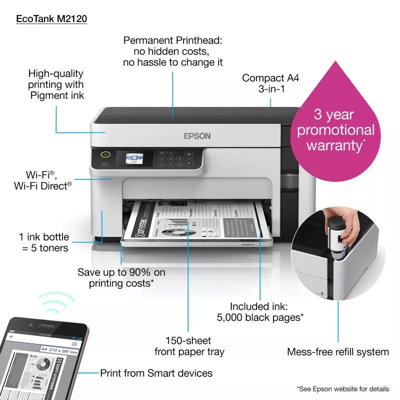 Epson EcoTank ET-M2120 mustesuihku A4 1440 x 720 DPI 32 ppm Wi-Fi
