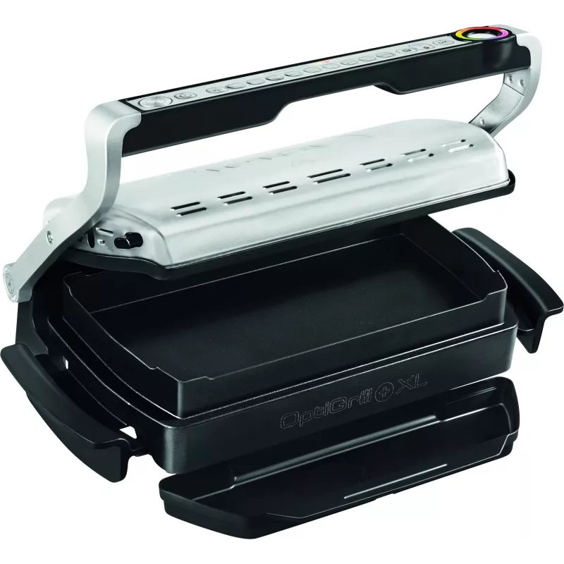 Tefal OptiGrill+ XL GC724D kontaktigrilli, 2000 W, 9 ohjelmaa, 800 cm², musta/metallinen