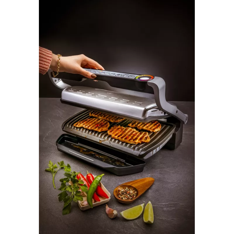 Tefal OptiGrill+ XL GC724D kontaktigrilli, 2000 W, 9 ohjelmaa, 800 cm², musta/metallinen