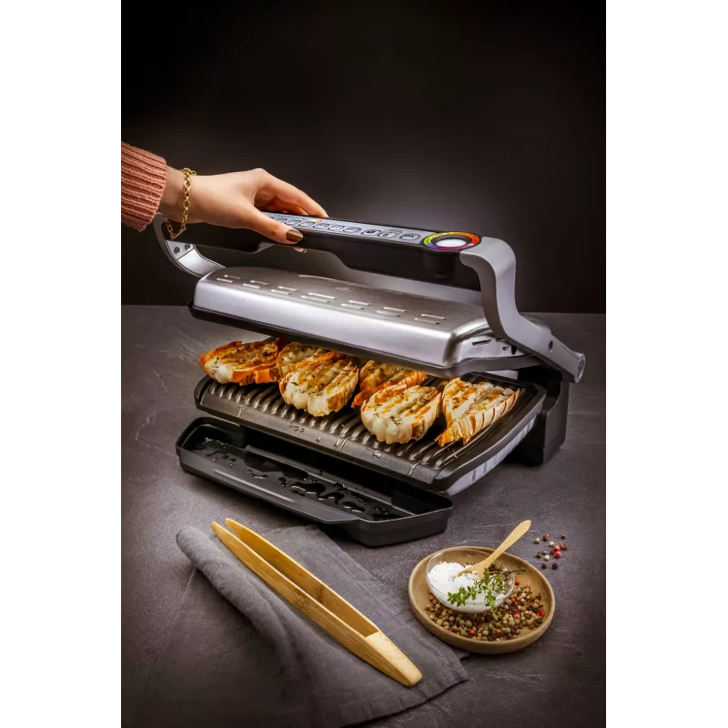 Tefal OptiGrill+ XL GC724D kontaktigrilli, 2000 W, 9 ohjelmaa, 800 cm², musta/metallinen
