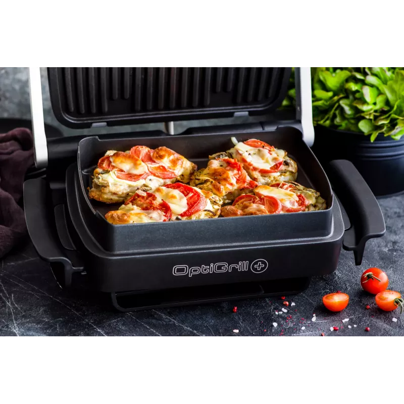 Tefal OptiGrill+ XL GC724D kontaktigrilli, 2000 W, 9 ohjelmaa, 800 cm², musta/metallinen