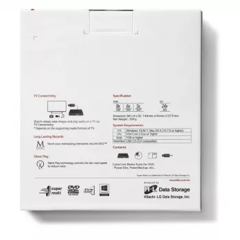 HITACHI-LG DATA STORAGE ohut kannettava DVD-asema - Gp60nw60 - USB 2.0 - valkoinen